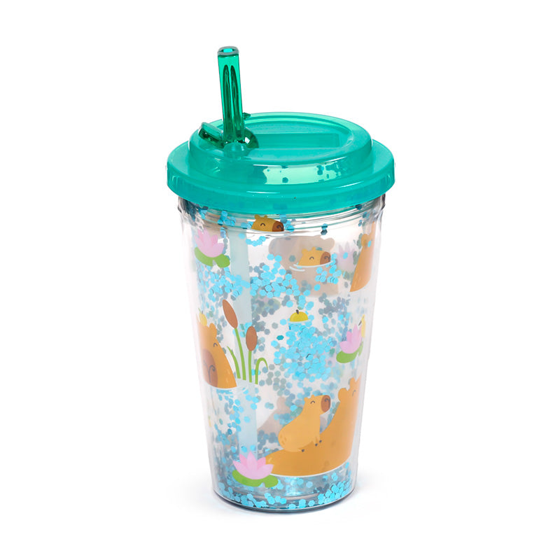 Reusable capybara cup with straw
