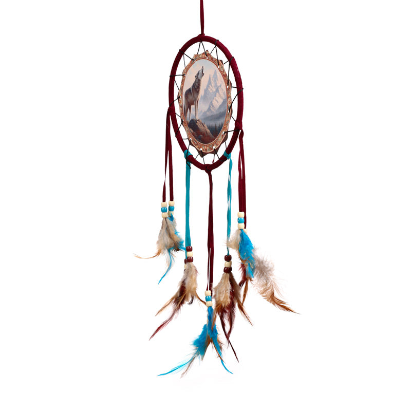 Small Mountain Wolf Dreamcatcher with natural elements