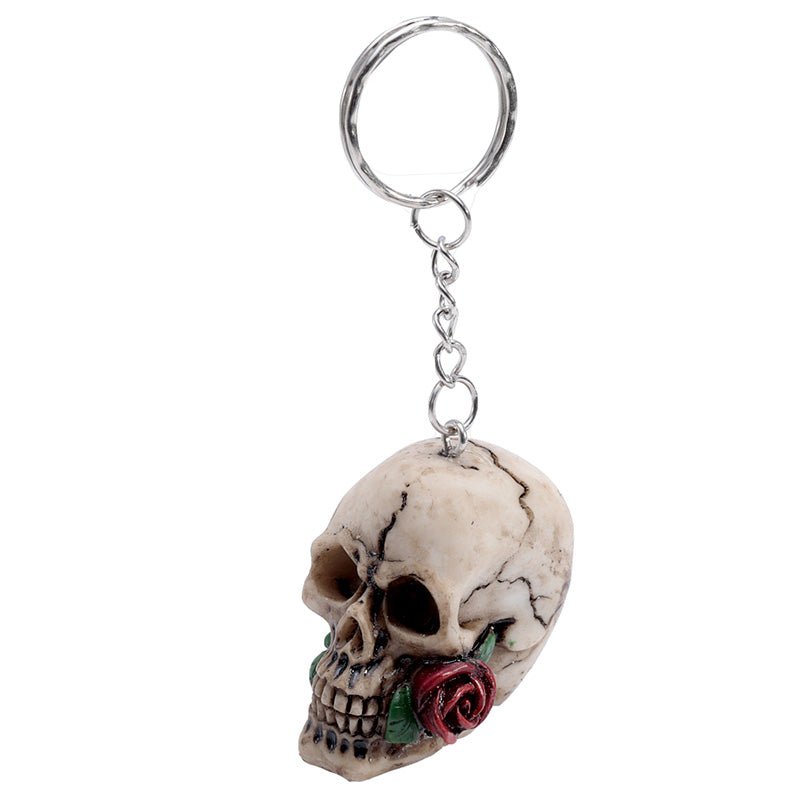 Close-up of the Skulls and Roses Keyring detailing