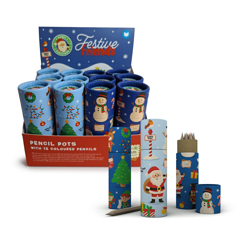 Festive Friends Colouring Pencil Tube with 12 vibrant pencils