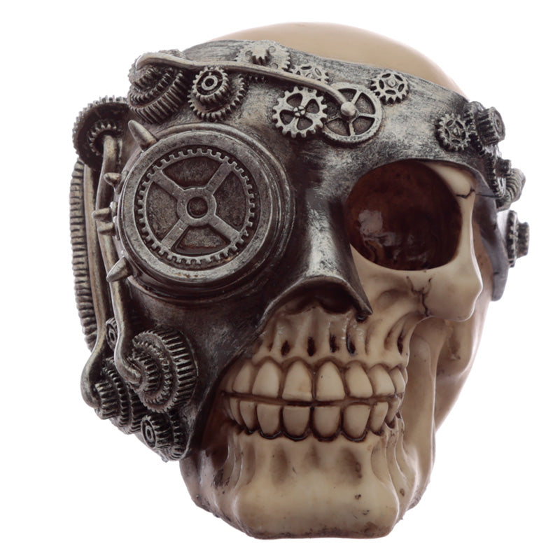 Detailed Fantasy Steampunk Skull Ornament side view