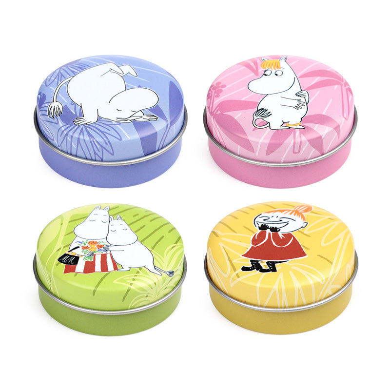 Close-up of Moomin Tammi Lip Balm tin design