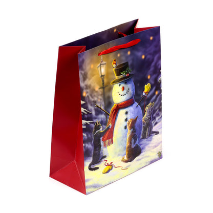 Charming artwork on Large Christmas Gift Bag featuring Christmas cats