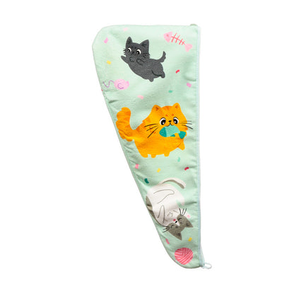 Beans & Co Cats Hair Wrap Towel in use