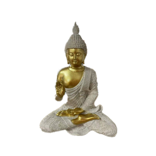 Decorative Thai Buddha Figurine in Sandstone and Gold