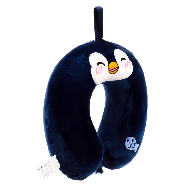 Soft and durable travel pillow featuring Nico the Penguin
