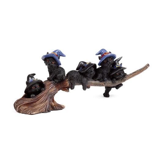 Witches Cat playing on broomstick ornament