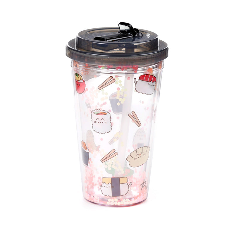 Double Walled Pusheen Cup with Straw