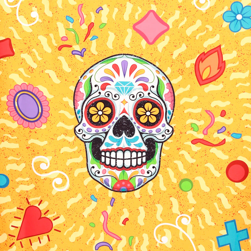 Vibrant Day of the Dead Microfibre Beach Towel on sand