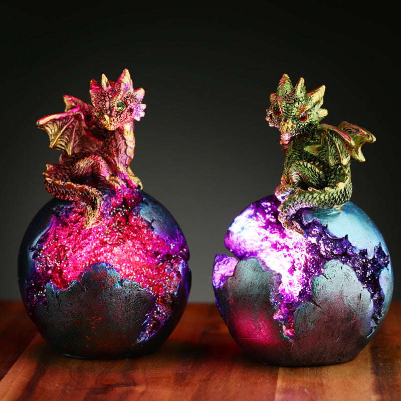 Geode Egg LED Baby Dragon Figurine glowing