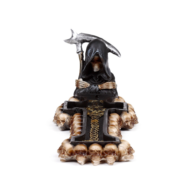 Reaper Death Cross Incense Burner displayed on a shelf