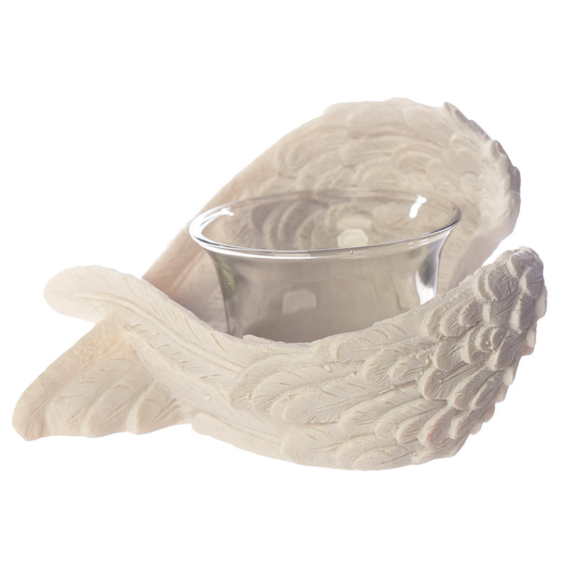 Elegant Winged White Angel Votive Holder on display