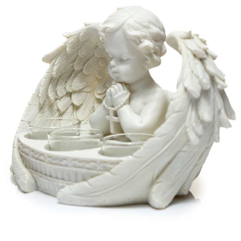 Triple Candle Cherub Tea Light Holder - Side View