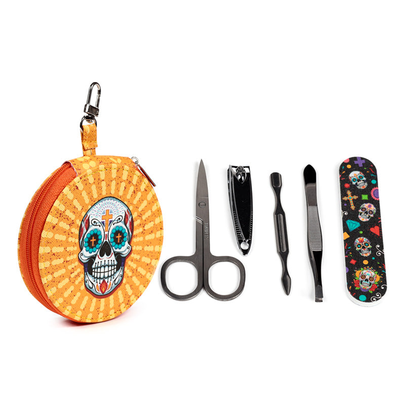 Stylish zip-up case of the Day of the Dead manicure set