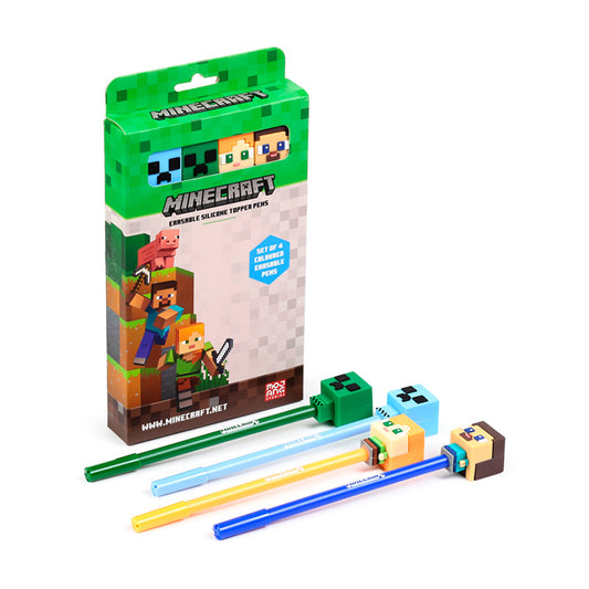 Set of 4 Minecraft Chibi Erasable Pens with Silicone Topper
