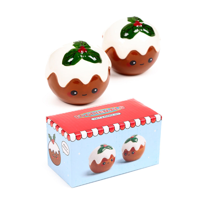 Foodiemals Christmas Pudding Ceramic Salt & Pepper Set - Close-Up