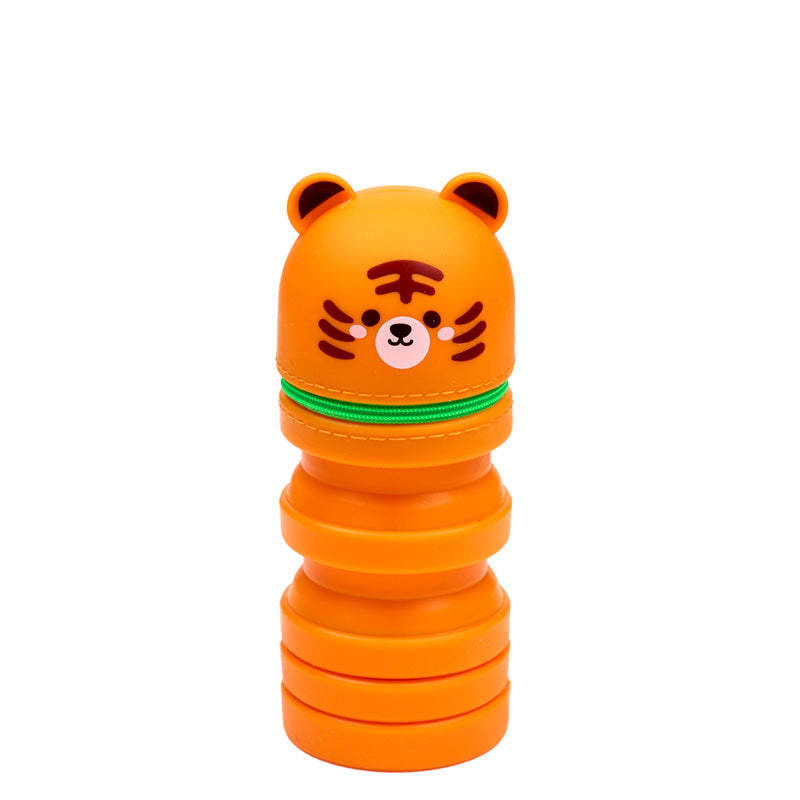 Adoramals Tiger Silicone Pencil Case with stationery items
