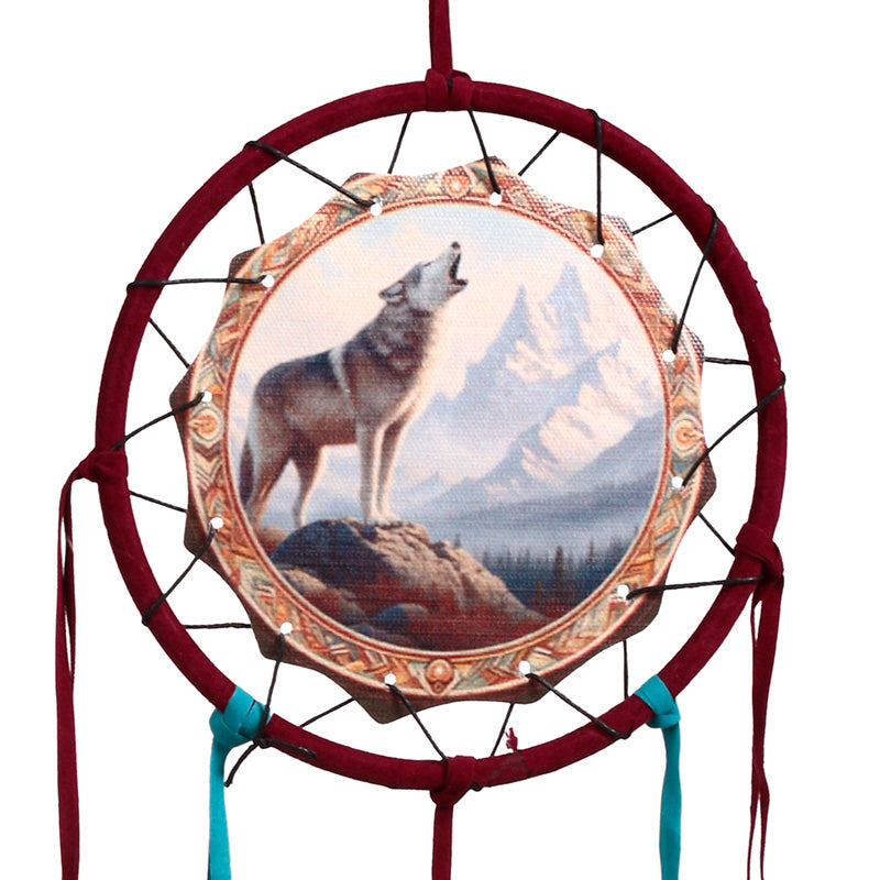 Close-up of Small Mountain Wolf Dreamcatcher design