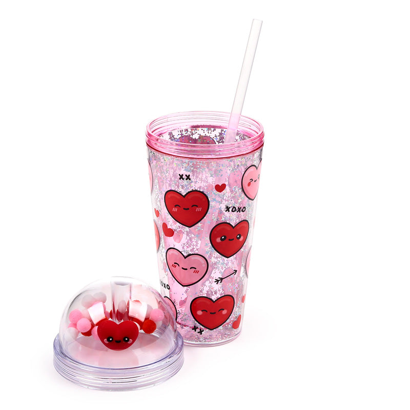 Charming Double Walled Cup with Straw and Charms