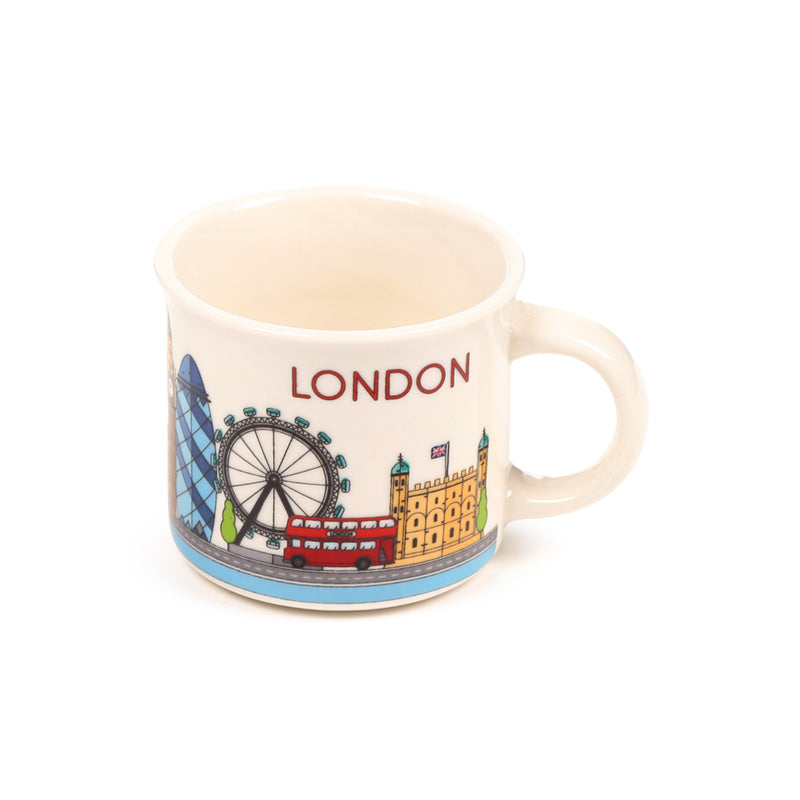 Stylish London skyline espresso cups on a table