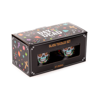 Colorful Day of the Dead glass tumbler design