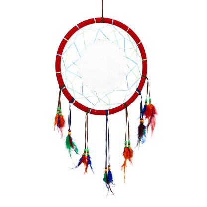 Dreamcatcher with mountain wolf and feathers