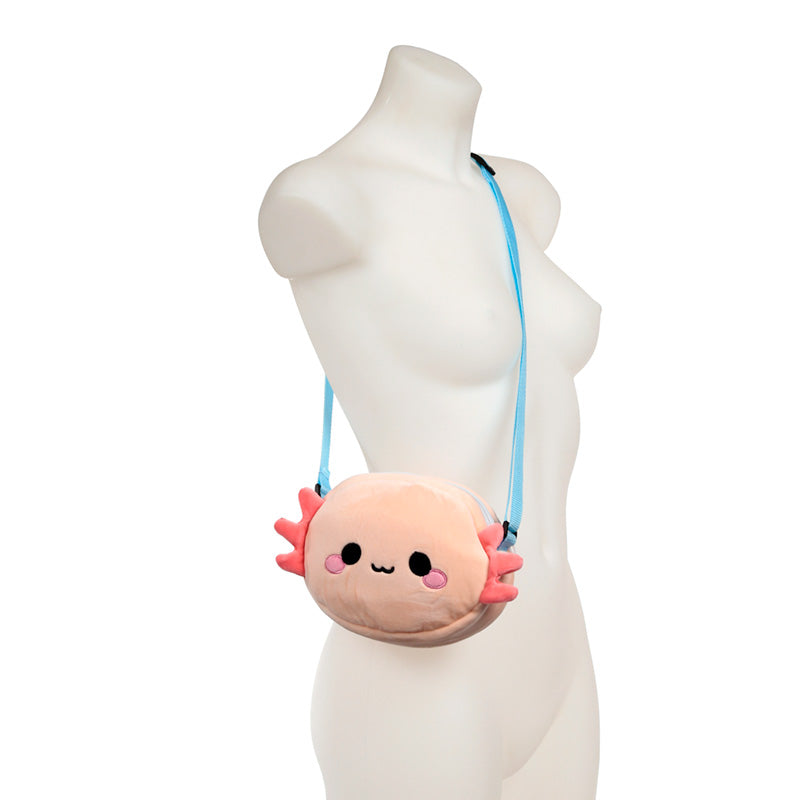 Close-up of Adoramals Maddie the Axolotl Plush Crossbody Bag