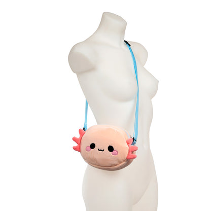 Close-up of Adoramals Maddie the Axolotl Plush Crossbody Bag
