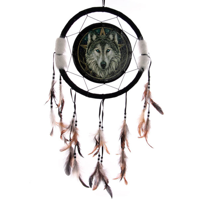 Medium Dreamcatcher featuring Wild One Wolf design by Lisa Parker