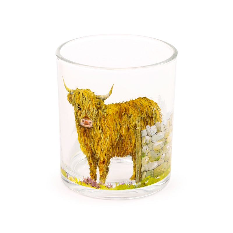 Decorative Glass Tumbler Set with Highland Coo Cow