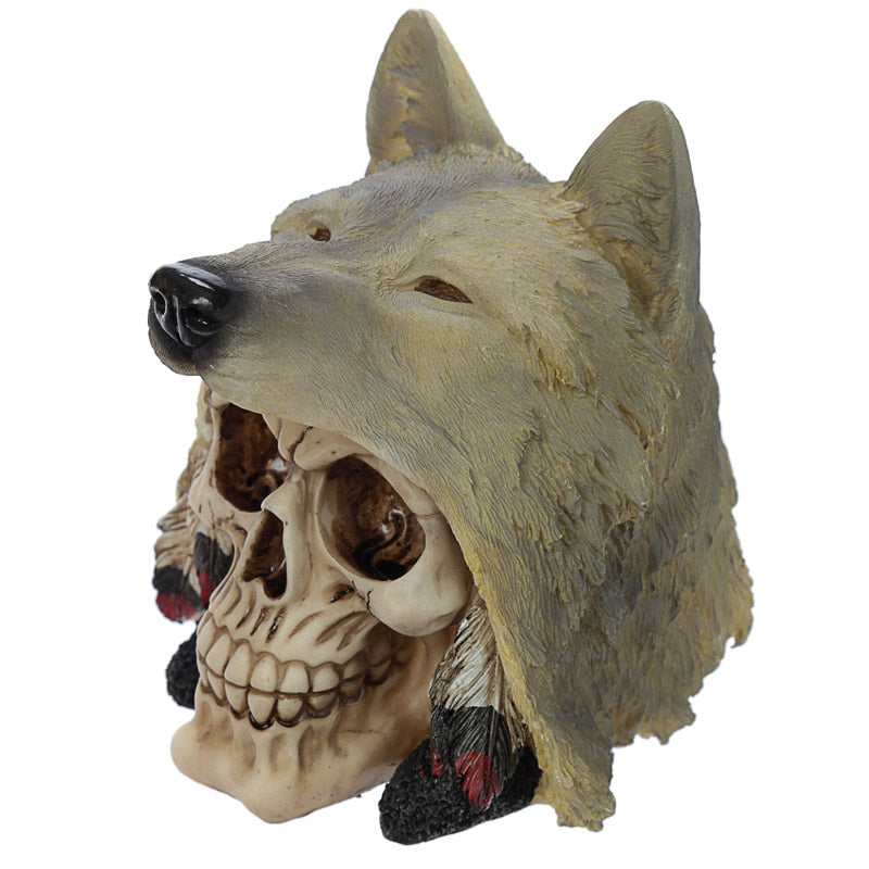Fantasy Skull with Wolf Head Ornament side view