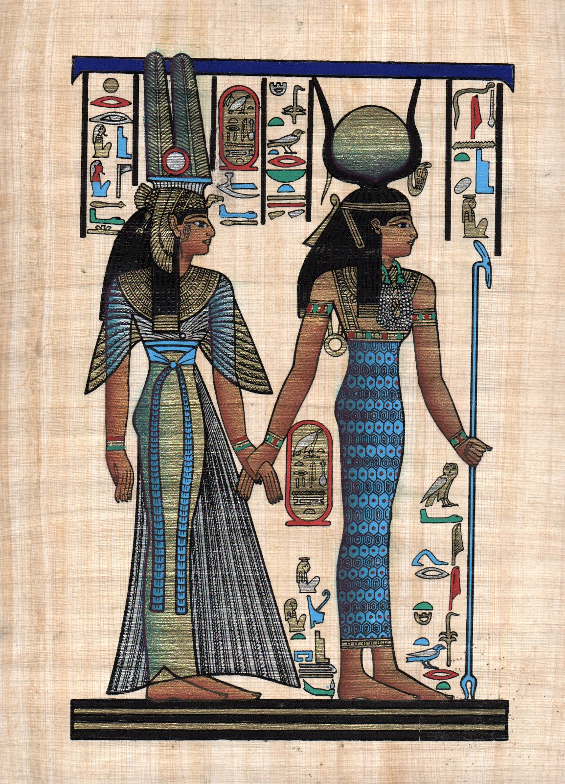 Egyptian Papyrus Painting of Isis and Nefertari