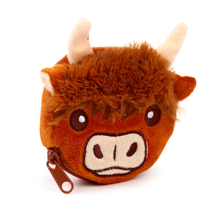 Highland Coo Plush Change Purse in Hand