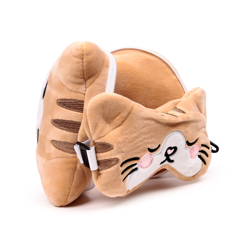 Travel Pillow and Eye Mask Set with Cat Design