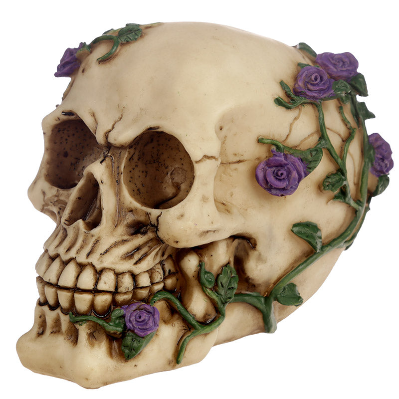 Close-up of Gothic Skull with Floral Accents