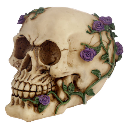 Close-up of Gothic Skull with Floral Accents