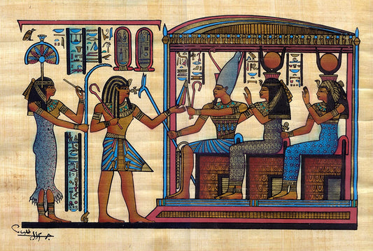Egyptian Papyrus depicting Seshat, Ramesses II, Osiris, Isis, and Hathor