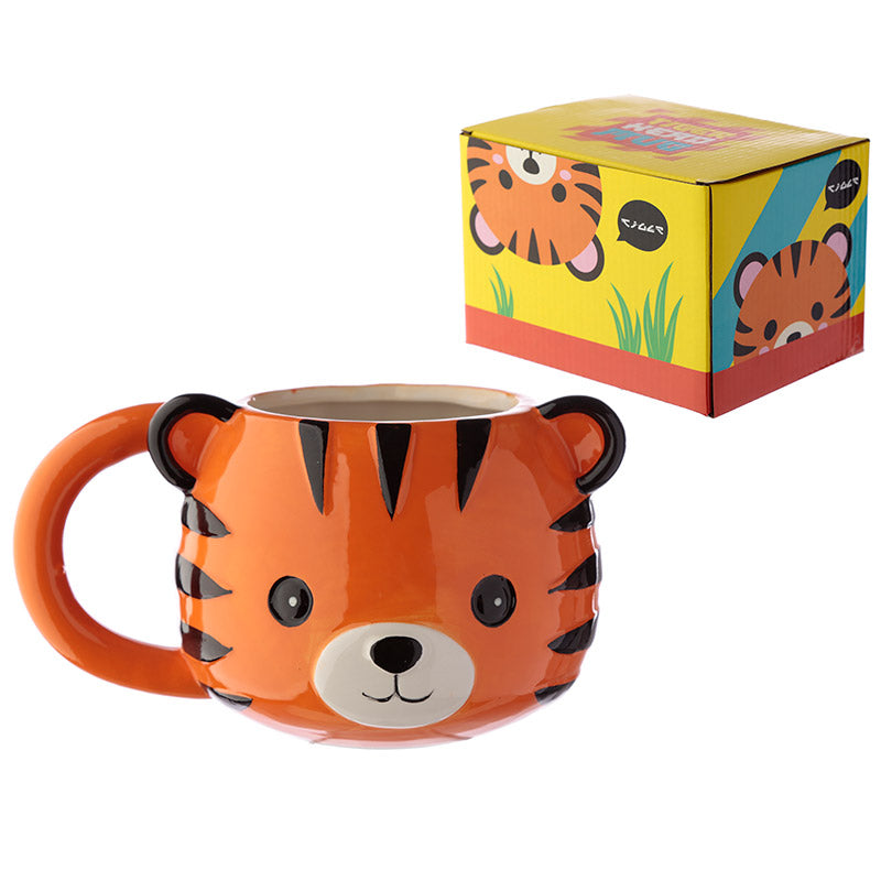 Adoramals Tiger Ceramic Shaped Head Mug - Front View