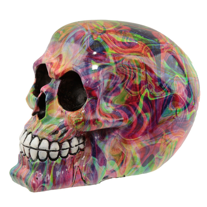 Fantasy Rainbow Marble Skull Ornament front view