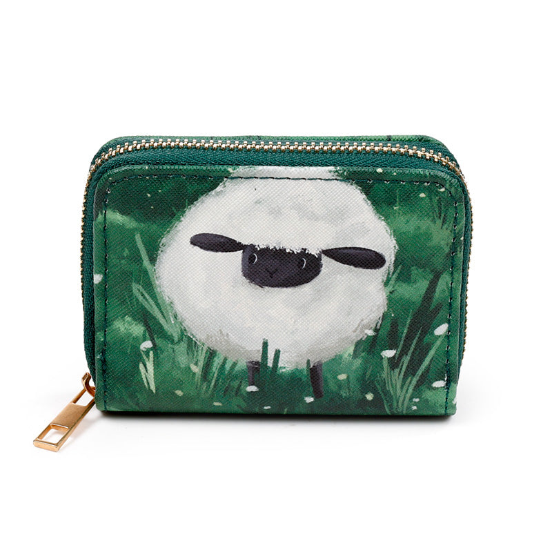 Decorative Small Zip Around Wallet - Sheep
