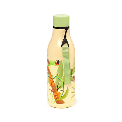 Tropical Tree Frogs insulated bottle on a wooden table