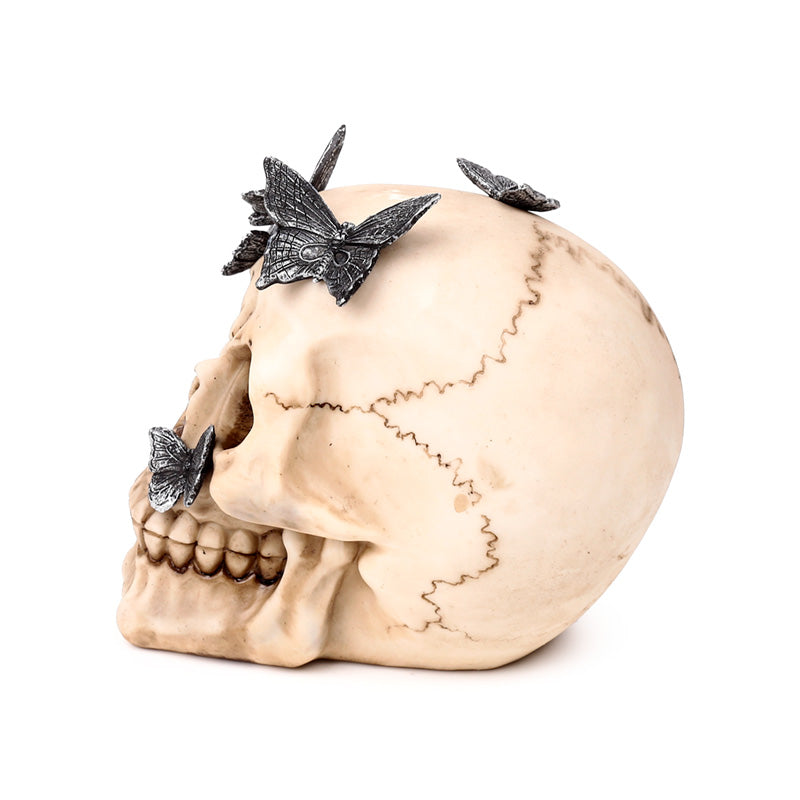 Elegant skull ornament with butterflies for home decor