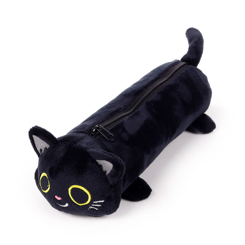 Cute black cat plush pencil case for stationery storage