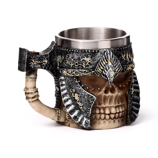Decorative Tankard with Axe Handle and Skull Design