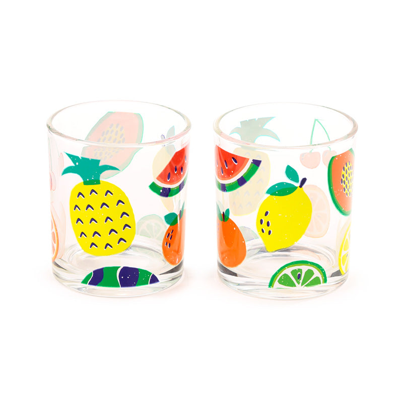 Summer fruits glass tumbler set of 2