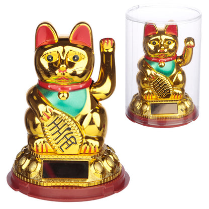 Charming Maneki Neko waving cat on shelf
