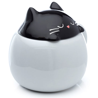 Charming ceramic lidded mug with cat design