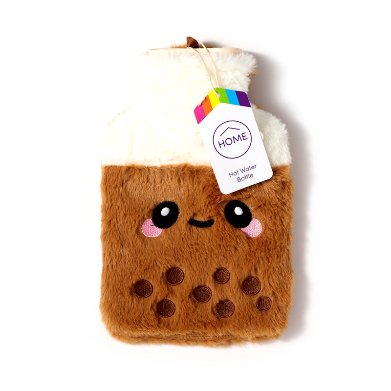 Bubble Tea Hot Water Bottle with Plush Cover