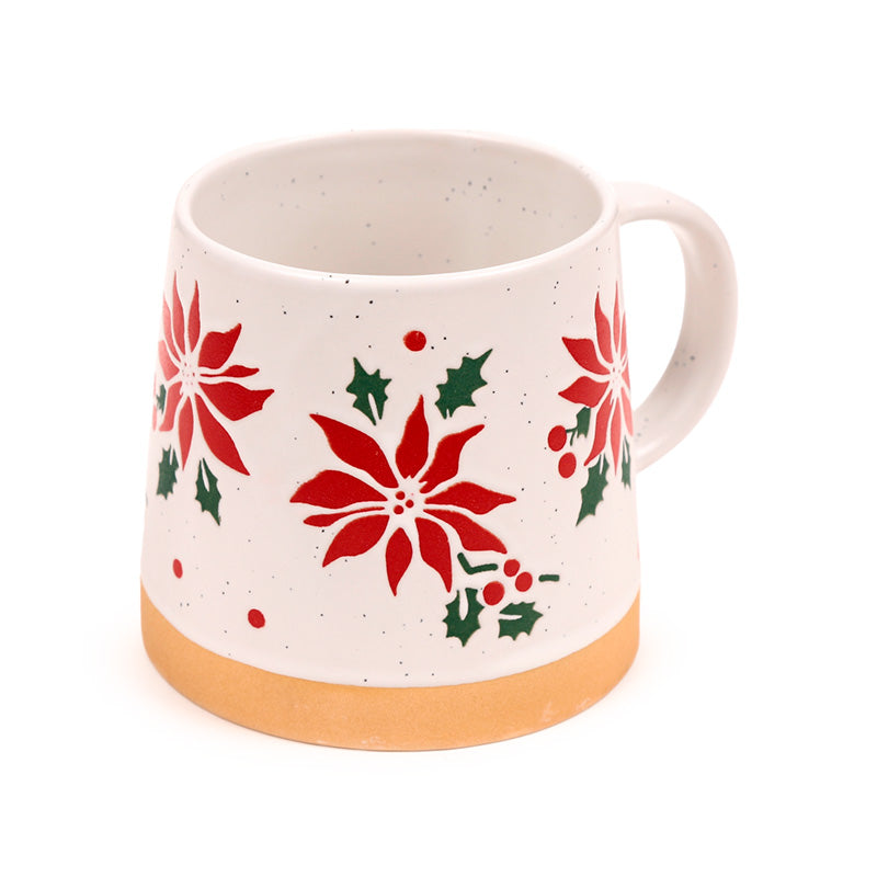 Festive Poinsettia Mug with Decorative Ornaments