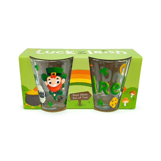 Luck of the Irish Shot Glass Set of 2 (50ml) in decorative display